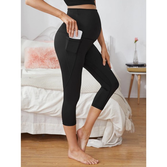Maternity Solid Leggings With Phone Pocket - Picture 4 of 4